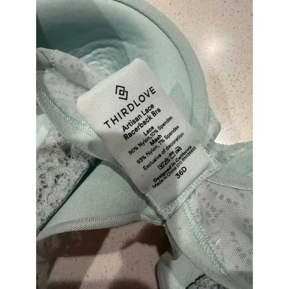 ThirdLove Artisan Lace Racerback Bra in Light‎ Blue 36D